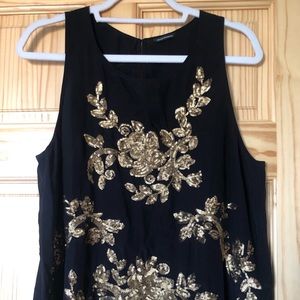 Club Monaco Black Silk Gold Sequin Top